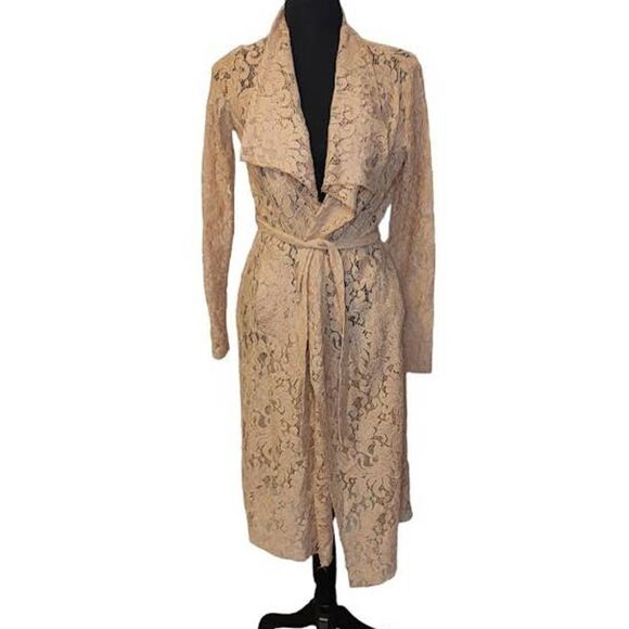 Windsor Long Lace Open Front Tie Belt Blush Cardigan Small - Picture 3 of 8